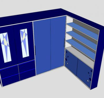 童装蓝色转角衣柜SU模型下载_sketchup草图大师SKP模型