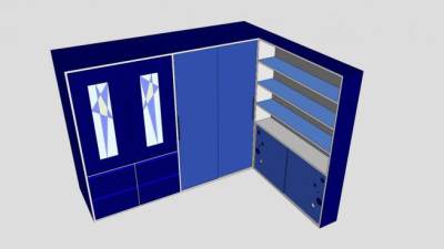 童装蓝色转角衣柜SU模型下载_sketchup草图大师SKP模型