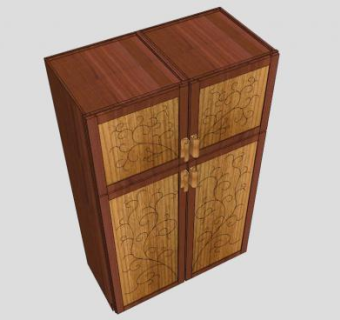 红柚木花纹衣柜SU模型下载_sketchup草图大师SKP模型