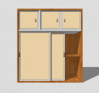 卧室实木双滑门衣柜SU模型下载_sketchup草图大师SKP模型