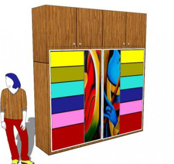 现代彩色滑动衣柜SU模型下载_sketchup草图大师SKP模型