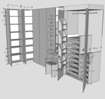 现代白色一字敞开衣柜SU模型下载_sketchup草图大师SKP模型