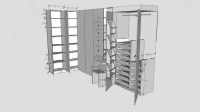 现代白色一字敞开衣柜SU模型下载_sketchup草图大师SKP模型