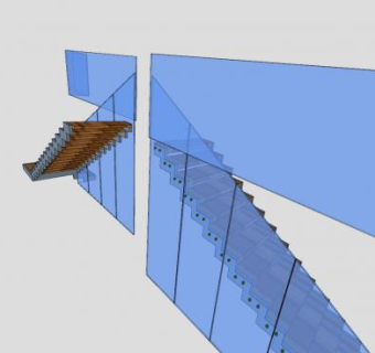 金属木楼梯与玻璃栅栏SU模型下载_sketchup草图大师SKP模型