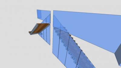 金属木楼梯与玻璃栅栏SU模型下载_sketchup草图大师SKP模型