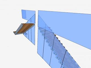 金属木楼梯与玻璃栅栏SU模型下载_sketchup草图大师SKP模型
