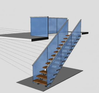 木楼梯与玻璃栅栏SU模型下载_sketchup草图大师SKP模型