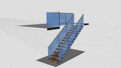 木楼梯与玻璃栅栏SU模型下载_sketchup草图大师SKP模型