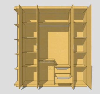 板式一字敞开衣柜SU模型下载_sketchup草图大师SKP模型