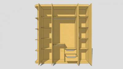 板式一字敞开衣柜SU模型下载_sketchup草图大师SKP模型