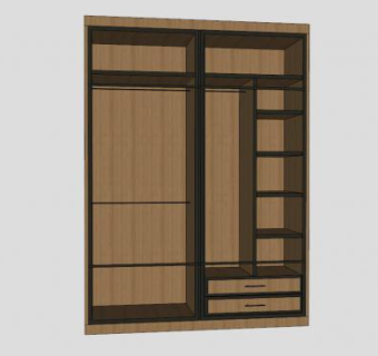 实木板式双滑门衣柜SU模型下载_sketchup草图大师SKP模型