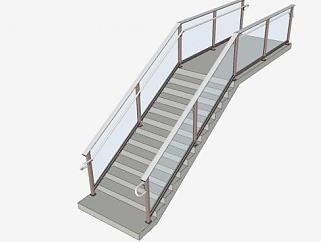 铝栏杆玻璃楼梯SU模型下载_sketchup草图大师SKP模型