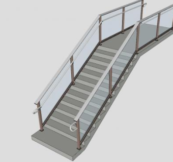 铝栏杆玻璃楼梯SU模型下载_sketchup草图大师SKP模型