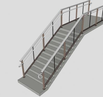 砌石直线型扶梯SU模型下载_sketchup草图大师SKP模型