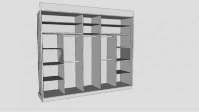 滑动白色板式衣柜SU模型下载_sketchup草图大师SKP模型