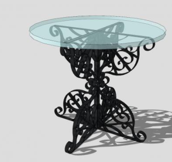 铁艺雕刻玻璃圆桌SU模型下载_sketchup草图大师SKP模型