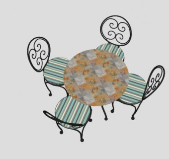 露台铁艺桌椅SU模型下载_sketchup草图大师SKP模型