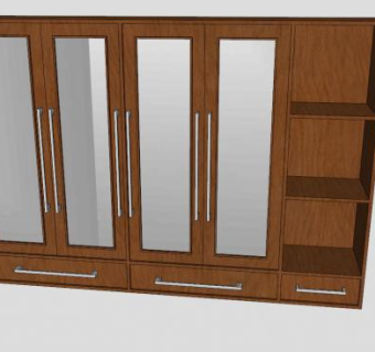 实木四门衣柜柜架SU模型下载_sketchup草图大师SKP模型