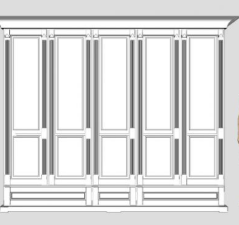 简欧多门衣柜SU模型下载_sketchup草图大师SKP模型