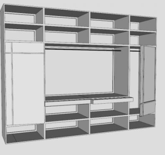 现代敞开白色衣柜SU模型下载_sketchup草图大师SKP模型