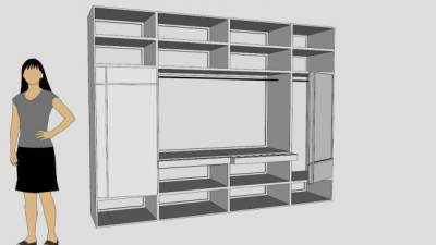 现代敞开白色衣柜SU模型下载_sketchup草图大师SKP模型