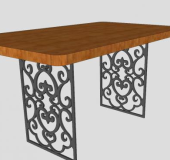 现代铁艺装饰木桌SU模型下载_sketchup草图大师SKP模型