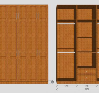 实木板式三门衣柜SU模型下载_sketchup草图大师SKP模型
