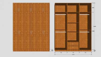 实木板式三门衣柜SU模型下载_sketchup草图大师SKP模型