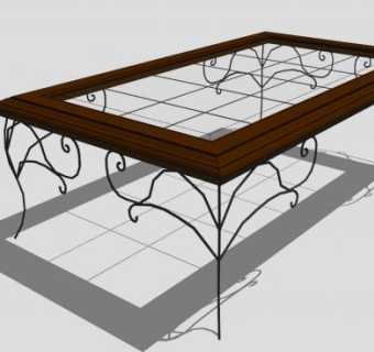 锻铁木头玻璃咖啡桌SU模型下载_sketchup草图大师SKP模型