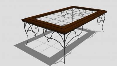 锻铁木头玻璃咖啡桌SU模型下载_sketchup草图大师SKP模型