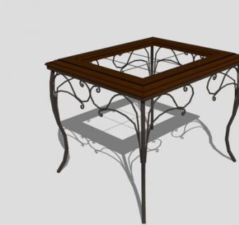 锻铁木头玻璃茶几SU模型下载_sketchup草图大师SKP模型
