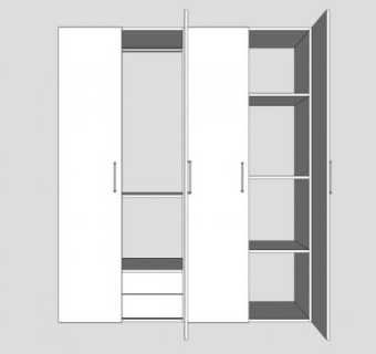 休闲白色四门衣柜SU模型下载_sketchup草图大师SKP模型