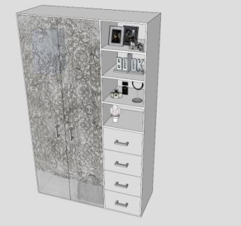 现代灰色双开门衣柜SU模型下载_sketchup草图大师SKP模型