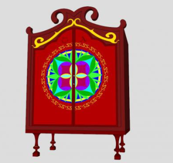 现代名族风红色衣柜SU模型下载_sketchup草图大师SKP模型