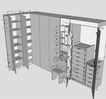 现代转角白色衣柜衣橱SU模型下载_sketchup草图大师SKP模型