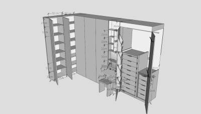 现代转角白色衣柜衣橱SU模型下载_sketchup草图大师SKP模型