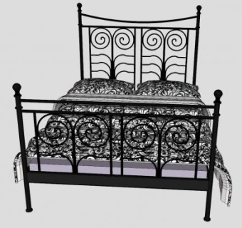 古典铁艺双人床SU模型下载_sketchup草图大师SKP模型