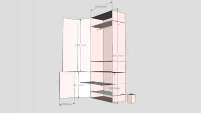 现代平开门米卡衣柜SU模型下载_sketchup草图大师SKP模型