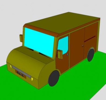 绿色和棕色的大卡车SU模型下载_sketchup草图大师SKP模型