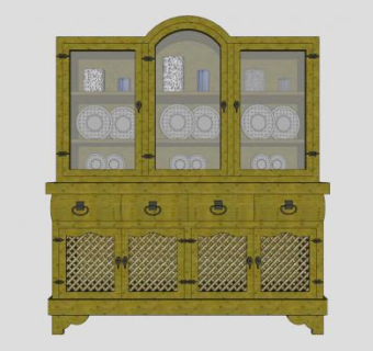 现代玻璃三门展柜SU模型下载_sketchup草图大师SKP模型