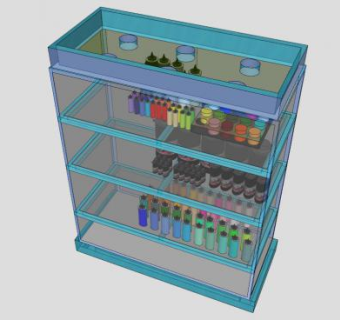 现代纹身彩色墨水套装玻璃展柜SU模型下载_sketchup草图大师SKP模型