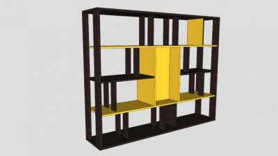 实木开放式陈列柜SU模型下载_sketchup草图大师SKP模型