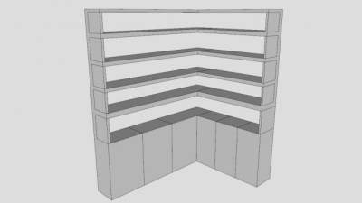 现代白色转角书柜SU模型下载_sketchup草图大师SKP模型