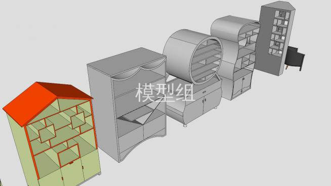 現代書架su模型下載_sketchup草圖大師skp模型