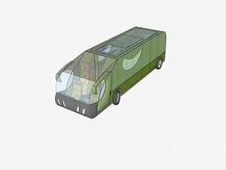 绿色新能源巴士车辆SU模型下载_sketchup草图大师SKP模型