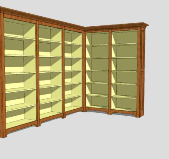 现代实木角落书架SU模型下载_sketchup草图大师SKP模型