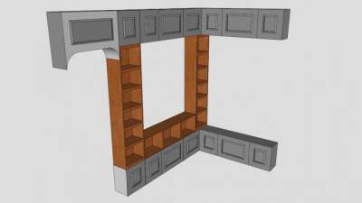 嵌入式转角书架SU模型下载_sketchup草图大师SKP模型