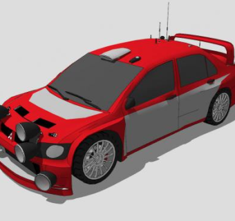 红色三菱蓝瑟WRC汽车SU模型下载_sketchup草图大师SKP模型