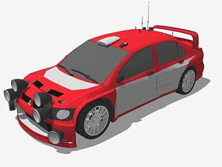 红色三菱蓝瑟WRC汽车SU模型下载_sketchup草图大师SKP模型