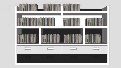 独立式书架书柜SU模型下载_sketchup草图大师SKP模型
